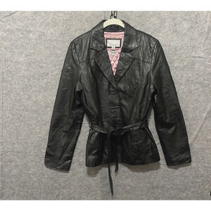 Wilsons Maxima Leather Jacket Womens Sz L Black Belted Lined Thinsulate SEE NOTE